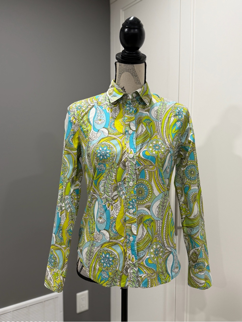 GAP Paisley Button-Up Shirt in Aqua, Lime & White